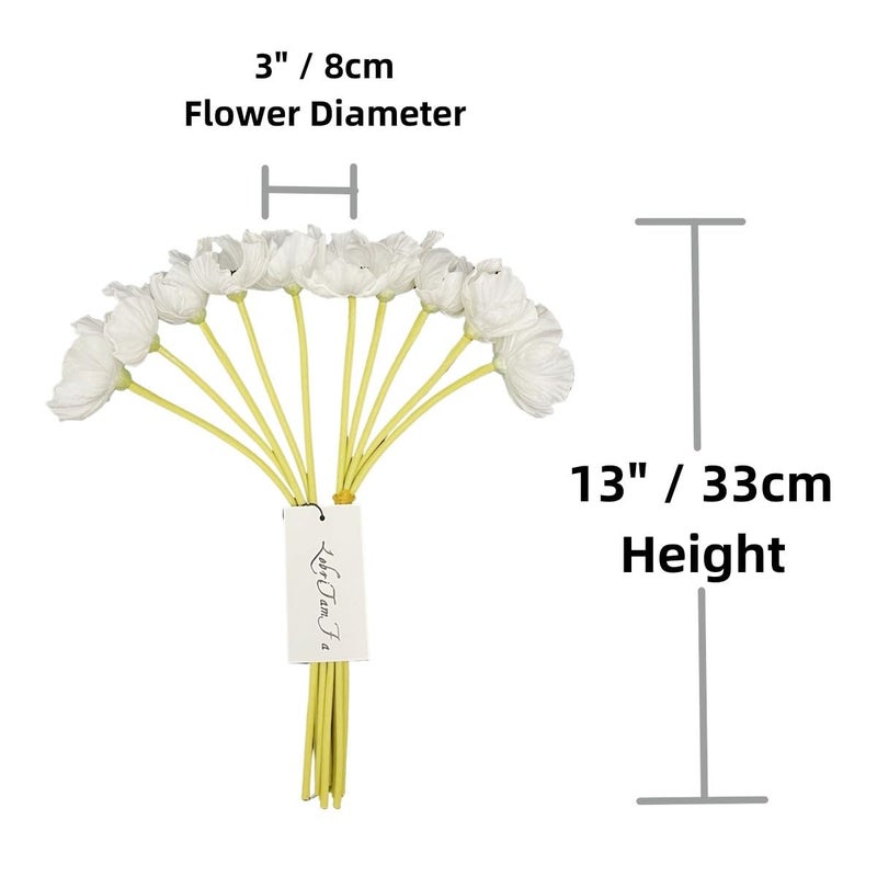 LebriTamFa 10 Stems Artificial Poppies Real Touch PU Fake Latex Flowers for Wedding Holiday Bridal Bouquet Home Party Decor (White) - Image 3